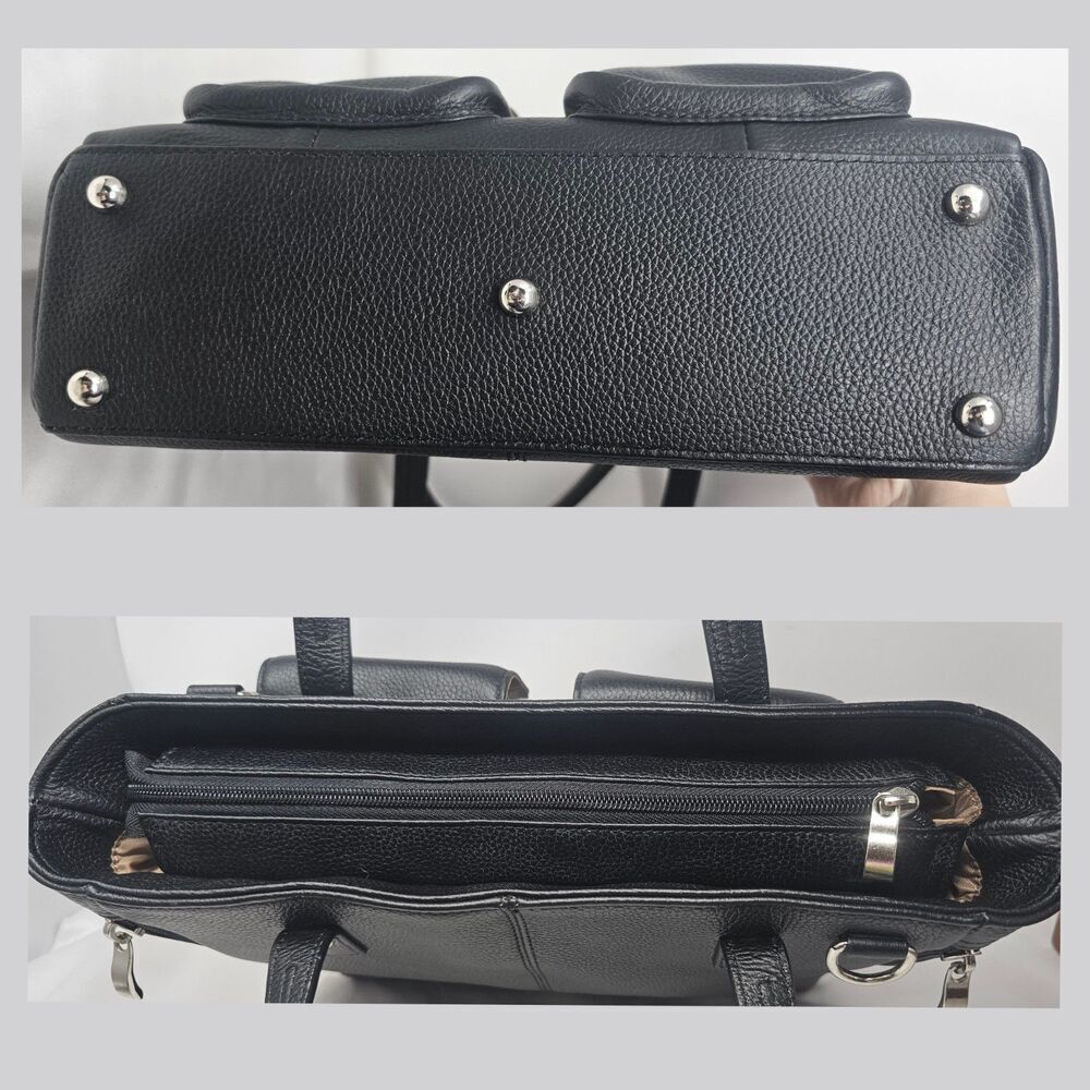Gun Tote'n Mamas Cargo Pocket Black Leather Conceal Carry Tote Bag Turn Locks - Picture 11 of 16